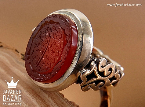 انگشتر نقره عقیق یمنی نارنجی طرح قدیمی ارزشمند مردانه دست ساز [رزق و روزی » و من یتق الله] - 30870